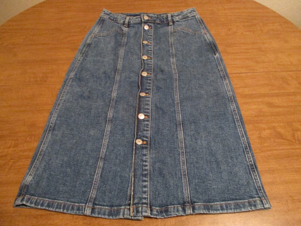 OLD NAVY HIGH RISE SECRET SLIM POCKETS BUTTON JEAN SKIRT 2